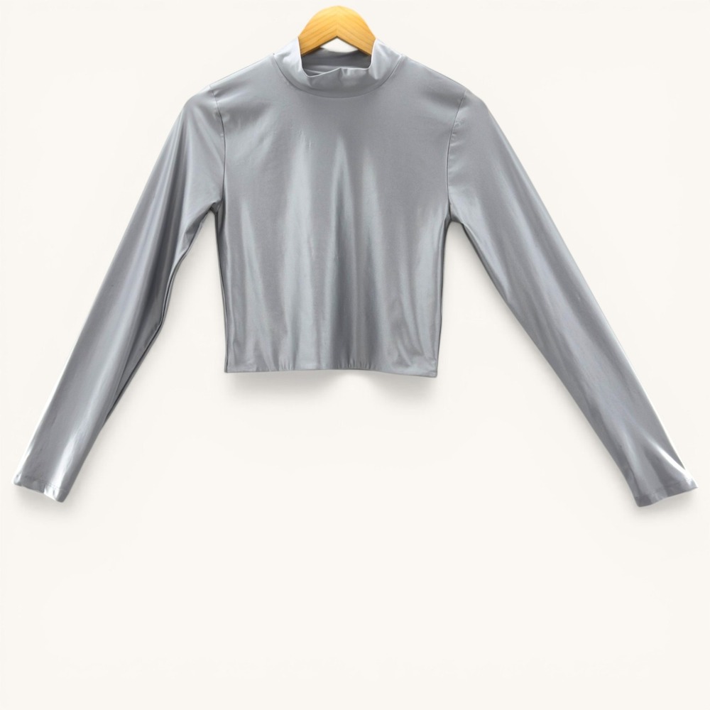 Aritizia Babaton  Silver Metallic Satinette Mockneck Longsleeve Top‎ M Clubwear